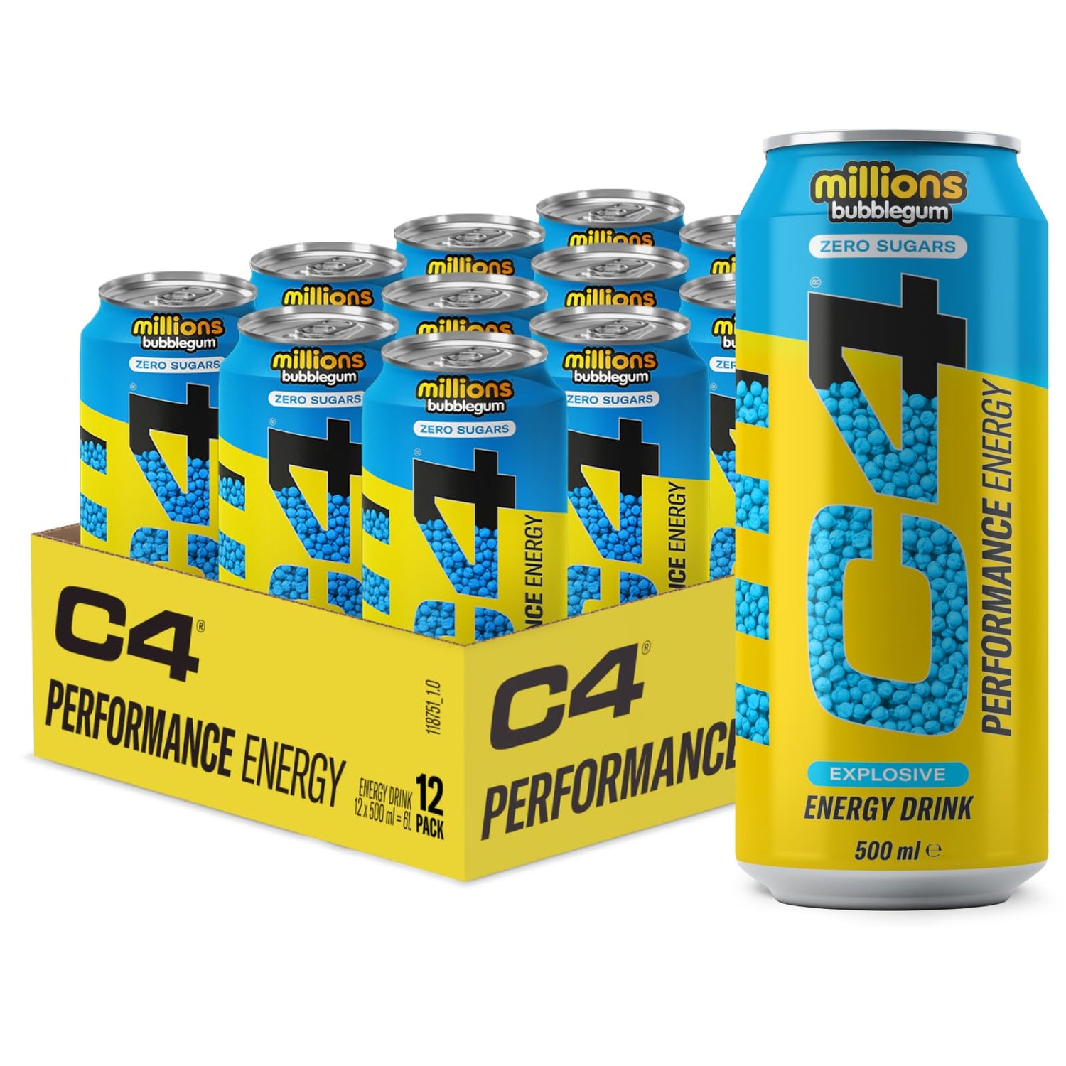 C4 Millions Bubblegum 12-Pack - Zero Sugar Performance Energy (500ml)