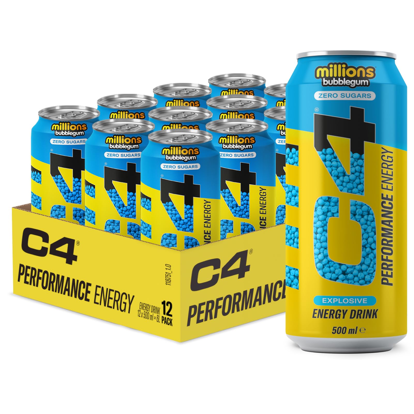 C4 Millions Bubblegum 12-Pack - Zero Sugar Performance Energy (500ml)