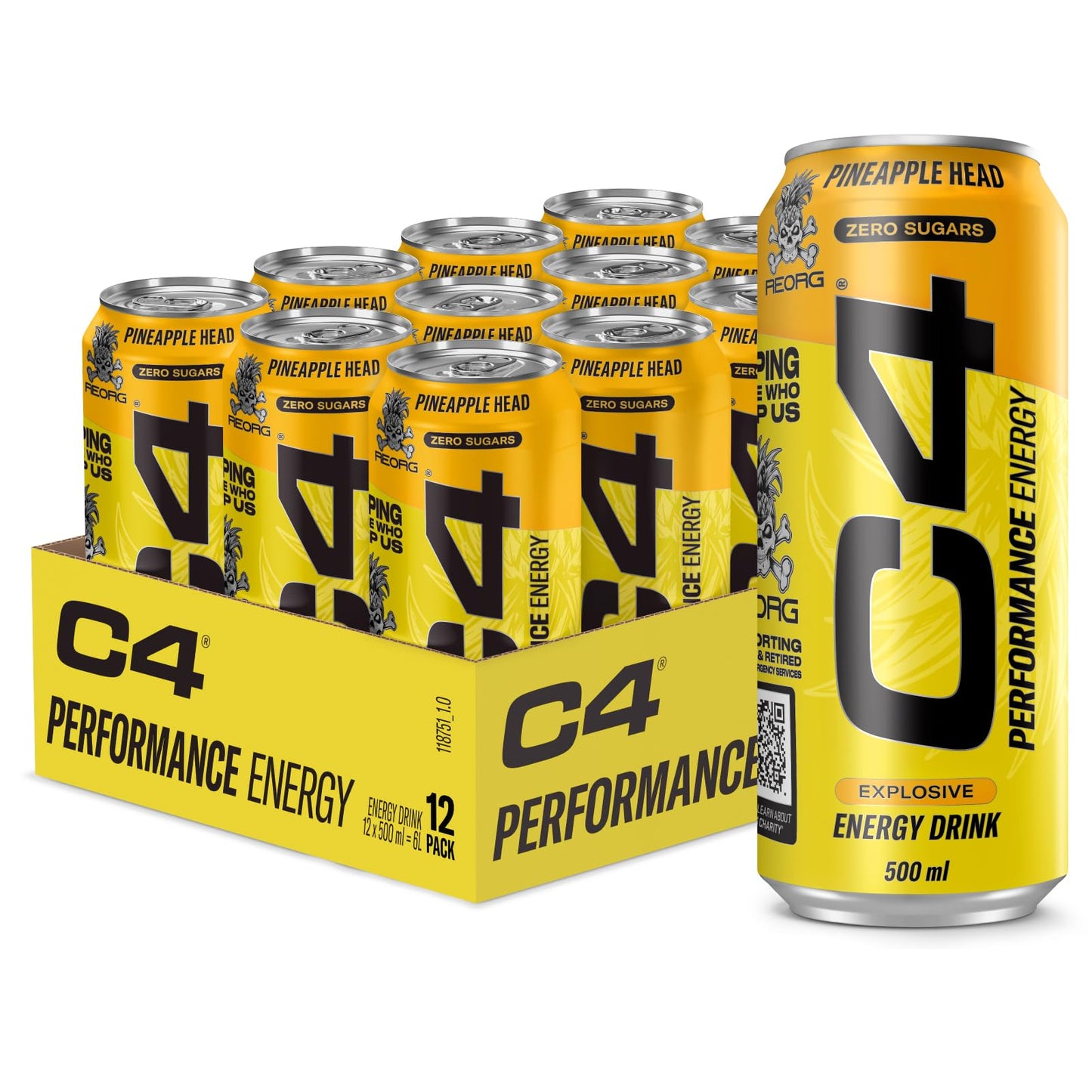 C4 Performance Energy 12-Pack - Pineapple Head Zero Sugar (500ml)