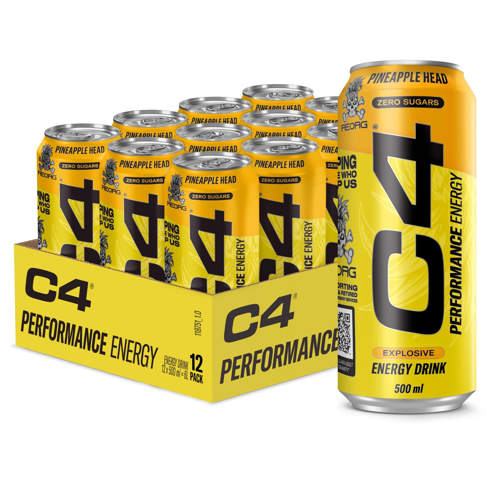 C4 Performance Energy 12-Pack - Pineapple Head Zero Sugar (500ml)