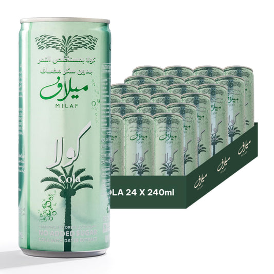 Milaf Cola Sparkling Drink with Date Extract – 24×240ml | No Sugar, High Fibre