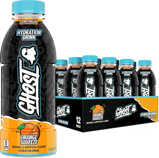 GHOST Hydration Drink – Orange Squeeze 500ml (12-Pack) | Electrolyte Sports Beverage, Zero Sugar & Caffeine